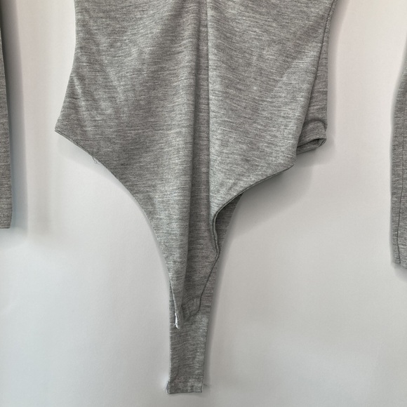 PrettyLittleThing Shape Grey Jersey Ruched Long Sleeve Bodysuite Size Medium - Picture 5 of 8